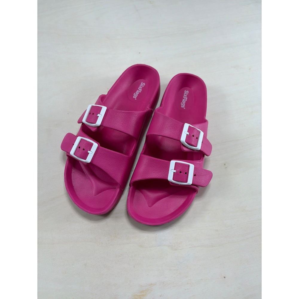 Six Flags  Pink Double Strap Buckle Slide Sandals Womens Size 39  Pool
